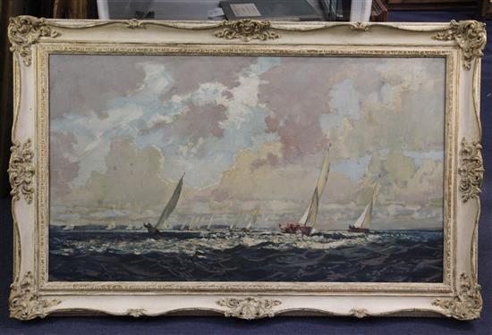 § Keith Shackleton (1923-2015) Yacht racing off the coast 20 x 34in.